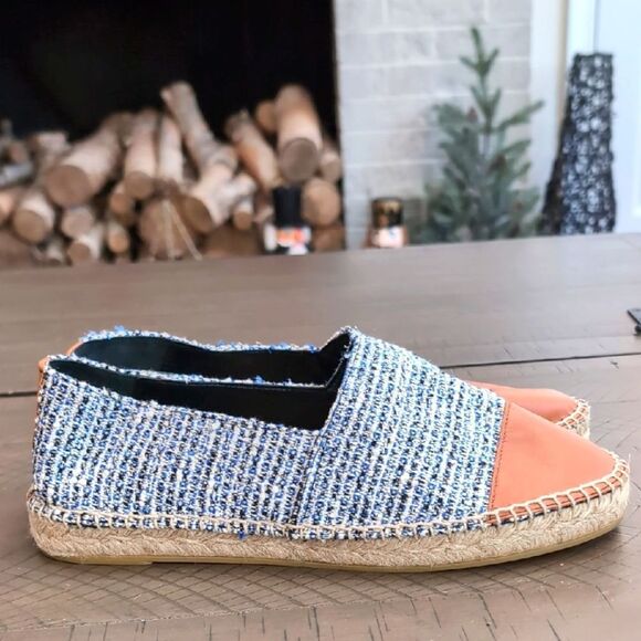 J. Mclaughlin Alexa Tweed and Leather Toe Espadrilles - Blue Cream Sz 9 - Picture 2 of 9